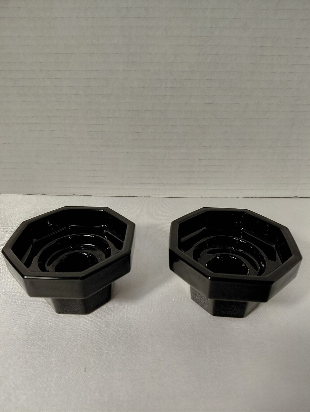 Elegant Arcoroc France Octime Black Glass 3 Size Candle Holders - Set of 2